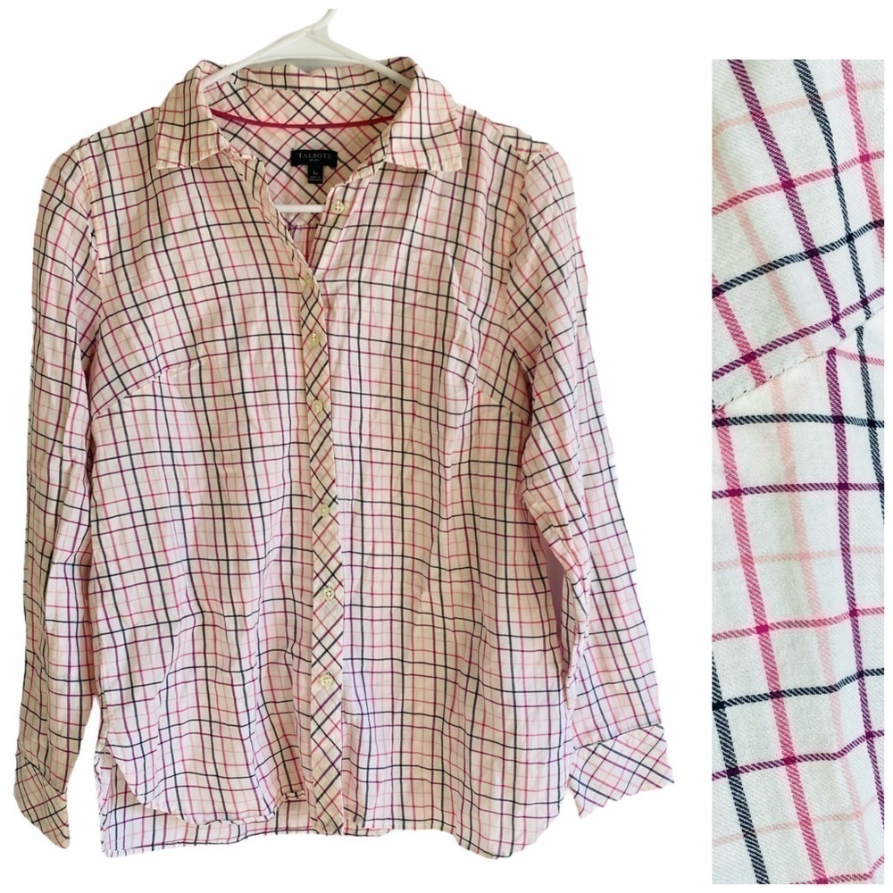 TALBOTS Button Down Shirt Rainbow Plaid Size Small